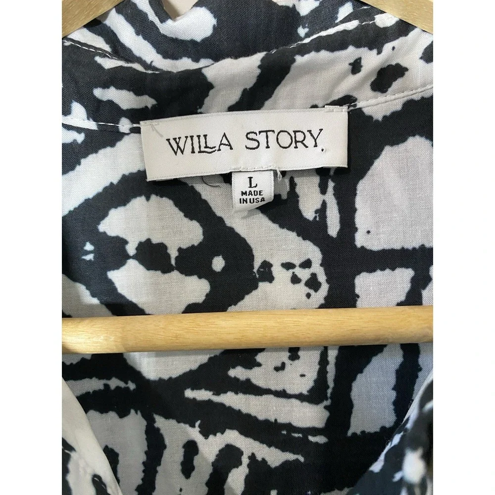 Willa Story Collared Dress Sz LARGE Black Fully Lined Drawstring Waist‎ Button - Picture 4 of 5